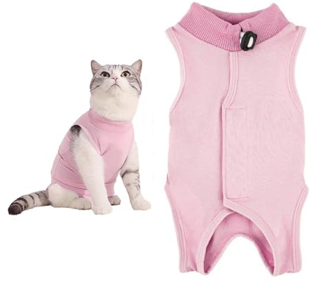 Kattbody efter operation, anti-slickande för katter, body för katter, operation, kattkläder, hud-sjukdom, återhämtning, kropp, kattkläder, efter kastration, medicinsk husdjurströja, katt (rosa, S)