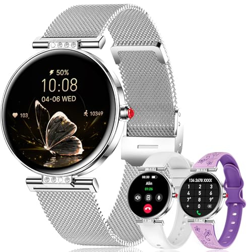 Smartwatch Damen mit Telefonfunktion 1.19 HD Smart Watch Sportuhr, IP68 Wasserdicht Fitnessuhr Damen mit Herzfrequenz, Schlafüberwachung, Schrittzähler Uhr, Pulsmesser, für iOS und Android（silbrig）