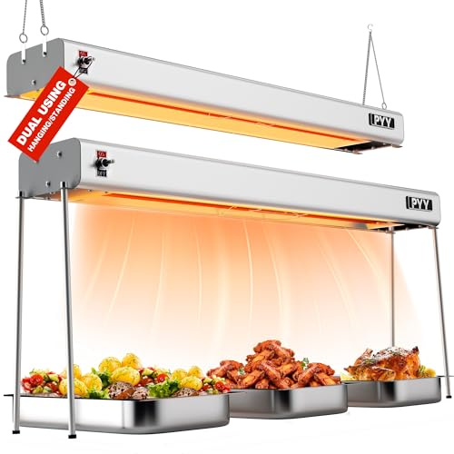 PYY Food Heat Lamp - Food Warming Lamp Heater for Catering Kitchen Restaurant Buffet, Aluminum Overhead & Hanging Food Warmer Lamp Strip 750W,36 Inch,Silver
