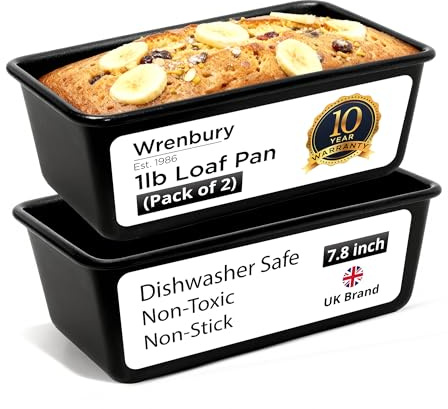 Wrenbury Pro 1lb Loaf Tin for Air Fryer Set of 2 - Toughened Non Stick Bread Baking Pan - Small 8 inch Pound Cake Tin - Lasts for a Lifetime (Twin Pack)