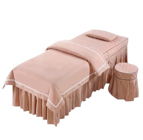 DYYEUAVT Ensemble de literie salon beauté 4 pièces/ensemble jupe lit spa massage doux for la peau + housse tabouret + taie d'oreiller + couette couvre-lits(Light pink,180x60cm)