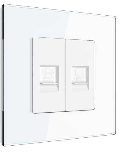 PULSAR Cat6 Netzwerkdose/Telefondose Unterputz Glas Weiß 1-Fach | Netzwerkdose Cat6/Telefondose Unterputz Glas Weiß 1 Fach - 10 Gbits Internet Steckdose - RJ45 LAN / Telefon Buchse