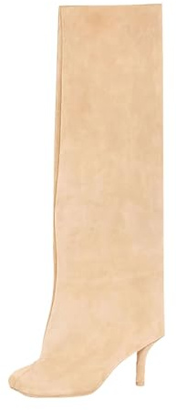 Slouchy Boots dam med klack, cowboy stövlar dam breda skaft vida stövlar Overknees ankelstövlar varma Sharkboots Wide Calf knästövlar långa höga stövlar komfort cowboystövlar, Beige, 36 EU