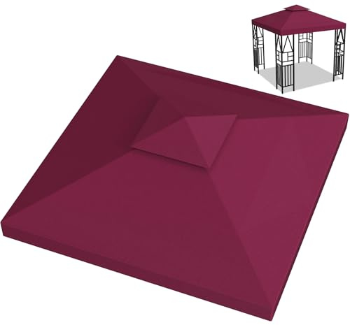 Pavillon Ersatzdach 3x3M Wasserdicht, UV-beständig, Doppellagig mit Belüftung, 12 Fest Integrierten Klettbändern, Hochdichtes Polyesterdach für Gartenpavillon, Grillpavillon oder Partyzelt (Rotwein)