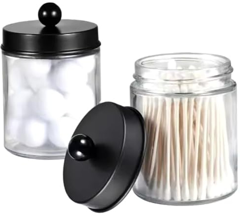 Monetais Bomullspinne behållare 2 st 3 x 4,5 genomskinlig bomull i glas med lock dammtät tandtråd/läppstift/Qtip hållare för badrum, vardagsrum