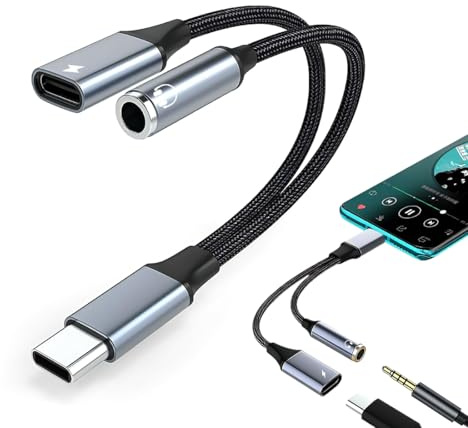 LAKPYN Adattatore USB C a Jack 3.5mm con Ricarica PD 60W, Sdoppiatore 2-in-1 Audio e Ricarica con Chip DAC Hi-Fi, Convertitore Tipo C per iPhone1615,Galaxy S24 S23 Ultra, Pixel-iPad Pro