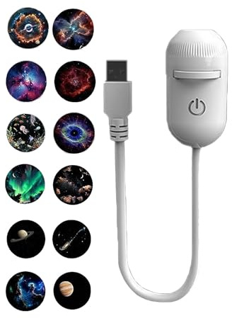 2-in-1 Galaxy Projector Night Light with 12 Sliding Projection Films, Adjustable Brightness 360° Rotating Design,Portable USB Starry Sky Night Light Projector,Mini LED Wall Lamp for Car Home (White)