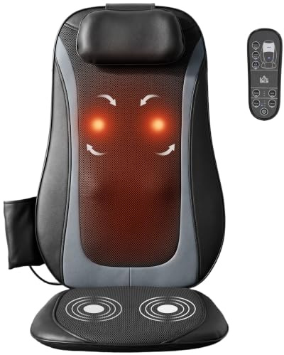 HOMCOM Back Massager with Heat, Deep Tissue Kneading Massage Chair | 3-Level Seat Vibration, Massage Chair Pad for Back Pain, Home Office Use, Gifts for Men and Women