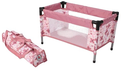 Bayer Chic 2000 Puppenreisebett zerlegbar – Puppenbett Blumen Design Rosa | Kompaktes Puppenreisebett ab 3 Jahren mit Blumen-Muster & Tragetasche. Einfach auseinanderlegbar