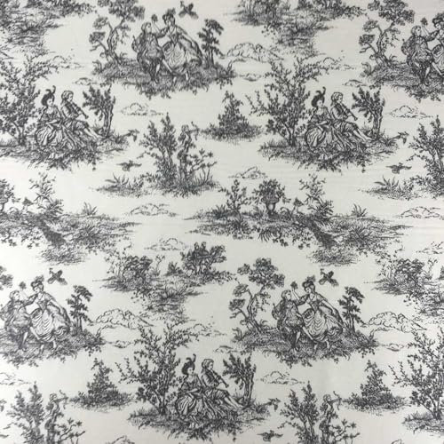Stoff für Vorhänge / Jalousien, Motiv: Französische Liebhaber, Vintage, Baumwolle / Leinen, leichtgewichtig, weich, gepolstert, 140 cm breit, Meterware, Schwarz