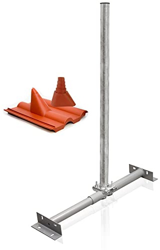Premium X Dachsparrenhalter Montage Set für Satellitenschüssel Sparrenhalter 1m Mast SAT Frankfurter-Ziegel Manschette rot