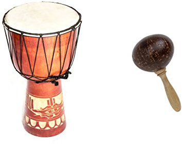 Große 60cm Djembe Holz Trommel Bongo Ziegenfell Gecko Holz + Kokos Rassel Maraca R2