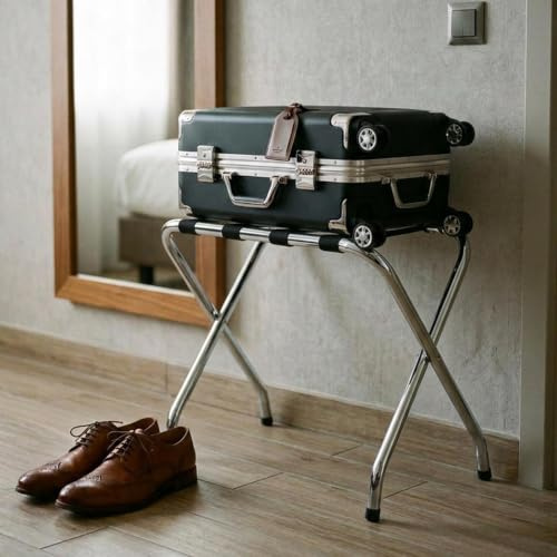 CARO-Möbel Kofferständer Luggage Kofferablage Kofferbock, Metall verchromt, klappbar