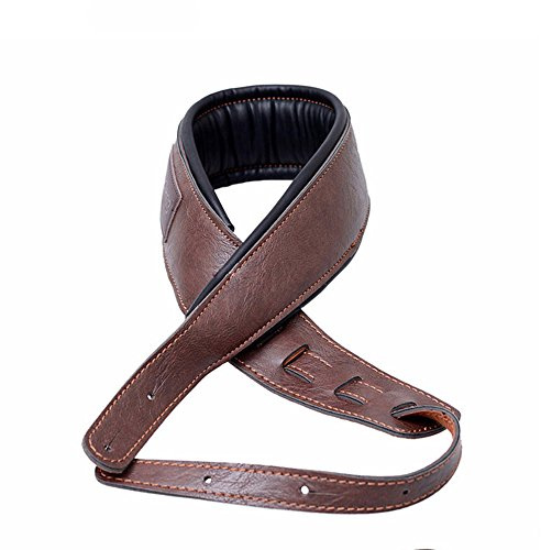 MoonEmbassy Guitar Strap,Soft Leather Guitar Strap&Bass Strap with 3.5 Wide Adjustable Length from 40 to 60 Packed with 2 Picks (Brown)
