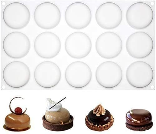 musykrafties 15 Cavities Curved Round Stone Mousse Cake Silicone Mould Tray per Cavity 1.8x1.8x0.7inch