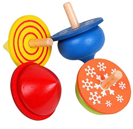 YeahiBaby Holzkreisel Traditionelle Holzspielzeug Kinder Sielzeug 4 Stück (Bunt)