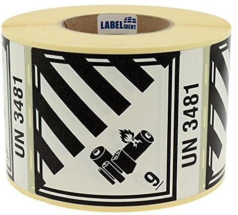 Labelident Gefahrgutaufkleber 100 x 120 mm - Gefahrgutetiketten Klasse 9A - 1.000 Etiketten auf 1 Rollen, Papier weiß-schwarz