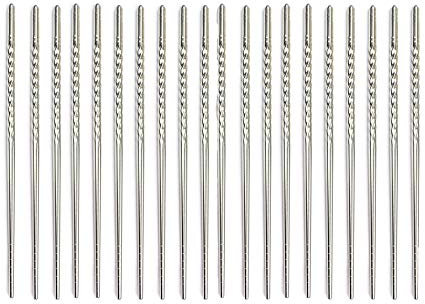 10 paia di bacchette in acciaio inox da 23 cm, senza vernice, senza cera, stile classico cinese per cucina, sala da pranzo, gourmet tagliatelle