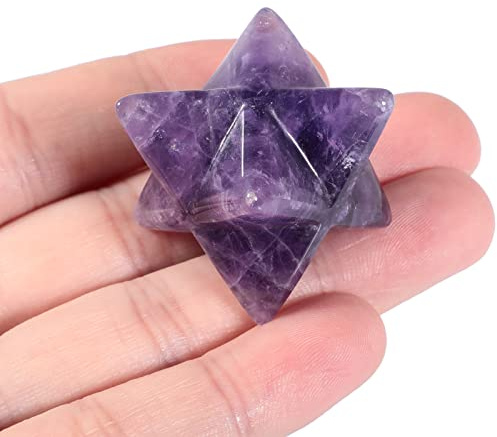 Lovionus89 Natürlich Amethyst Merkaba Stern Kristall handgeschnitzt 23–26 mm | Meditation Deko Geschenk Chakra Heilstein Figur