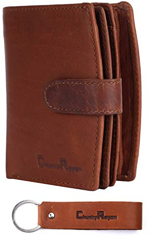 Chunkyrayan Echtleder Damen Geldbörse Hochwertig Vintage RFID Schutz inklusive Leder Schlüsselanhänger GB-17 Brown