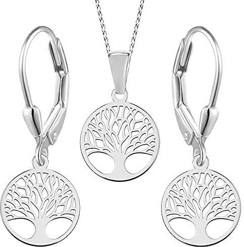 FANTASTIC NAILS COSMETIC COLLECTIONS Frauen Damen Lebensbaum Schmuckset echt 925 Sterling Silber Baum des Lebens Kette Anhänger Ohrringe Ohrhänger (K995+K996 45cm)
