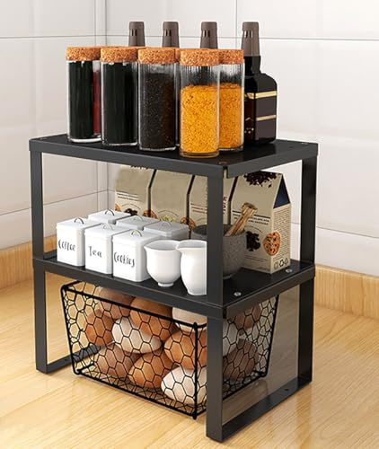 YunNasi Schrankregal Stapelbar Edelstahl, 2 Stück, M:30x28x15cm | Küchenregal Organizer, Für Küche Aufbewahrung, Badezimmer Aufbewahrung, Schrank Organizer