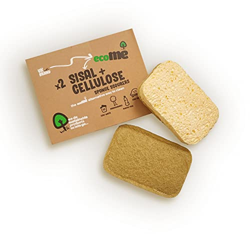 ecoME Cellulose Kitchen Washing Up Sponges | Eco Friendly Home Cleaning Products | Non-Scratch Sponges | Zero Plastic | Biodegradable & Compostable | 2 Pack |UK Brand