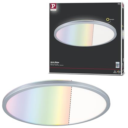 Paulmann 71019 LED Panel Atria Shine 420mm rund incl. 1x20 W dimmbar RGBW Farbsteuerung Chrom matt Lichtpanel Kunststoff Deckenpanel