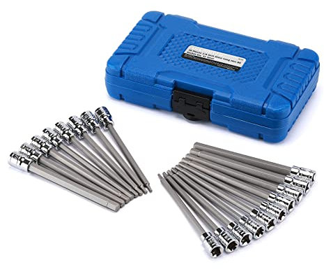 MIXPOWER Juego de llaves hexagonales largas de 38 pulgadas, 18 pulgadas a 38 pulgadas, 3 mm a 10 mm, SAE y métrico, juego de llaves hexagonales Allen extra largas, acero CRV y S2, juego de 18