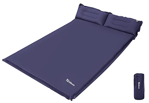 Ubon Materassino Gonfiabile Doppio Autogonfiabile Materasso Gonfiabile con Cuscini Comodo Dormire ad Aria 2 Personi Imbottito in Spugna Lettino Campeggio Portatile e Leggero Blu Scuro 190 * 130 * 3.6