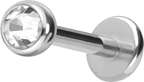 PIERCINGLINE Chirurgenstahl Labret Stecker KRISTALL Piercing Lippe Ohr Nase Silberfarben 2,5 x 1,2 x 7 mm