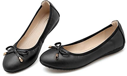 MACHSWON Women's Ballet Flats Black Pointed Toe Dress Shoes Comfortable Soft Leather Slip On Shoes