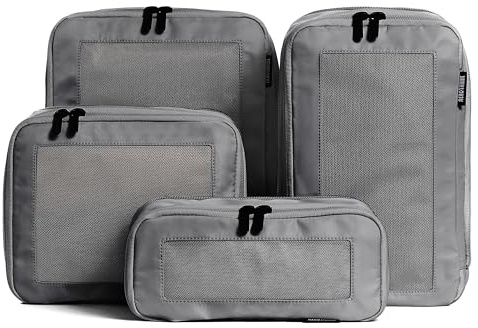 Aerotrunk Cubi per imballaggio a compressione da viaggio, organizer per bagagli, doppia cerniera, cubi per valigie (confezione da 4, grigio scuro)