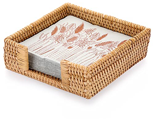 SUMTree Quadrat Rattan Serviettenhalter für Esstisch Küche Handtuchhalter für Bad Eitelkeit Dekorative Toilette Tank Korb für Tissue-Papier Handtuch Lagerung Handarbeiten(Braun)