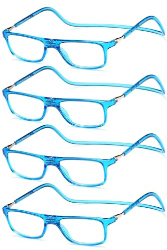 NEW VISION Gafas de lectura 4 pack con Cierre Magnético para Hombre y Mujer, Longitud Ajustable, Gafas de Lectura Colgantes, NV2904 (4AZUL, 2.5, x)