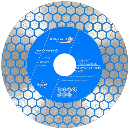 PRODIAMANT Diamant Fliesenscheibe 125mm für Jolly-Schnitte - Diamanttrennscheibe 125 mm x 22,23 mm für 45 Grad Schneiden, Fasen und Schleifen von Fliese, Feinsteinzeug