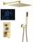 ESOP Colonna Doccia con Soffione e Doccetta, Oro Spazzolato Kit Doccia Display Digitale Colonna Doccia Montaggio a Parete Set Doccia con 30 cm * 30 cm LED Soffione Doccia a Pioggia