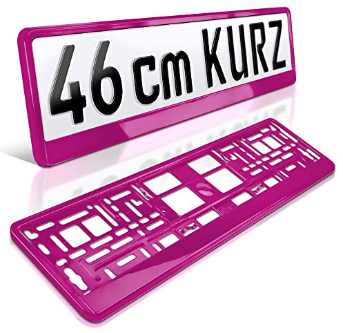 2 Kennzeichenhalter kurz | 46 cm Fuchsia Hochglanz | Für Kurze Kennzeichen | Pink | Nummernschildhalter | Kennzeichen-Halterung | Nummernschild-Halterung | Rahmen | Für Auto-Schilder 460 x 110 mm