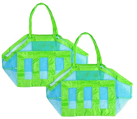 Strandtasche Strandspielzeug Tasche Große 2 Stück Tragbare Tasche-Sandspielzeug Wiederverwendbare Sommer Strandtasche Netztasche Blaues Aufbewahrungstasche für Kinderspielzeug Familie Urlaub