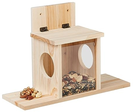 Relaxdays Eichhörnchen Futterhaus, Holz, 2 Eingänge & Sitzplattformen, zum Aufhängen, Eichhörnchenfutterstation, Natur