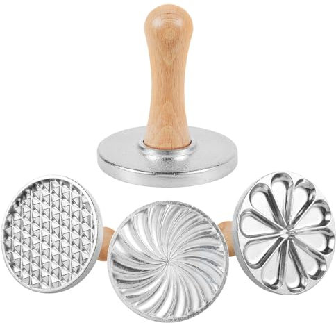 IXTIX 3 timbri per biscotti in lega di zinco e legno, diametro 7,7 cm