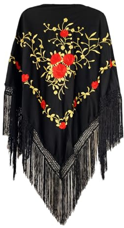 Flamifeel Dreieckiger bestickter Schal mit Fransen, 150/100/20