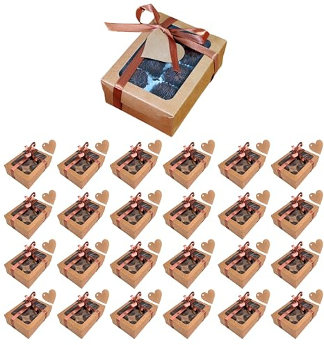 25 scatole di cartone per Brigadeiros, Cupcakes, Dolci e Cioccolatini, 115 x 85 x 40 mm, con etichetta in kraft e filo, confezione regalo di pasticceria, compleanno, San Valentino, Natale, Pasqua