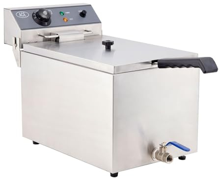 HAKKA 17L Electric Deep Fat Fryer with Faucet, Large Commercial Chips Fryer Single Tank with Drain Tap Baskets &Lids 240V 3000W Temp Control Stainless Steel Frying Machine for French Fries, Donuts