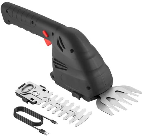 JiGiU 2-in-1 Cordless Grass Shear & Hedge Trimmer, 7.4V Electric Grass Trimmer 1300RPM Handheld Hedge Shears with Rechargeable Lithium-Ion Battery and Type-C Cable for Garden Yard Lawn