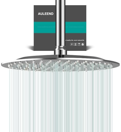 AULEEND Rain Shower Head, Work with Any Decorative Style，All Metal Rainfall Shower Head (Chrome, 10 Inch)