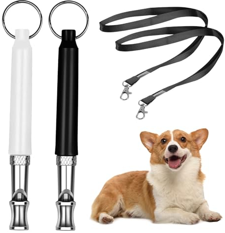 2 Pack Hundepfeife Hochfrequenz Lautlos, Mit Lanyard Hundepfeifen, Verstellbare Hundepfeife Rückruf Gegen Bellen, Kann einen Trainingseffekt erzielen (Schwarz und weiß)