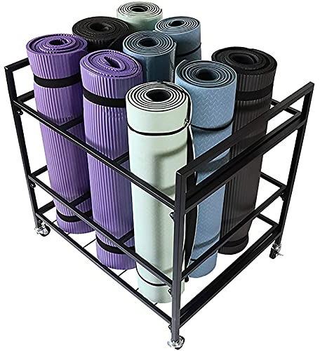 Yogamatten-Aufbewahrungsregal, Yogamatten-Aufbewahrungswagen, extra großer Metallschaum-Rollen-Organizer-Korb, Trainingsmatten-Sortierungsregal mit Rädern, für Heim-Fitnessstudio, Fitness-Cl