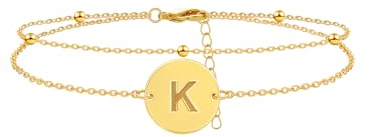 Mesovor Pulseras de monedas con Inicial de Oro para Mujeres y Niñas, Pulseras con Capas de Letras Ajustables Chapadas en Oro de 18 Quilates, Regalos de Joyería