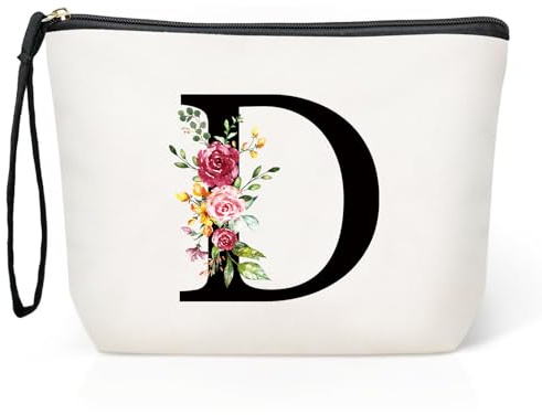 Personalisierte Initialen Make-up-Tasche, Große Schminktasche Damen, Reise Canvas Kosmetiktasche, Geburtstagsgeschenke für Frauen und Mutter, Geschenke für Freundin, Kollegin, Braut, Brautjungfern D